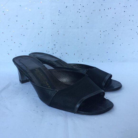 Donna Karan New York Black leather mesh Y2K mules peep toe Size 6.5 Whimsygoth - Picture 2 of 16